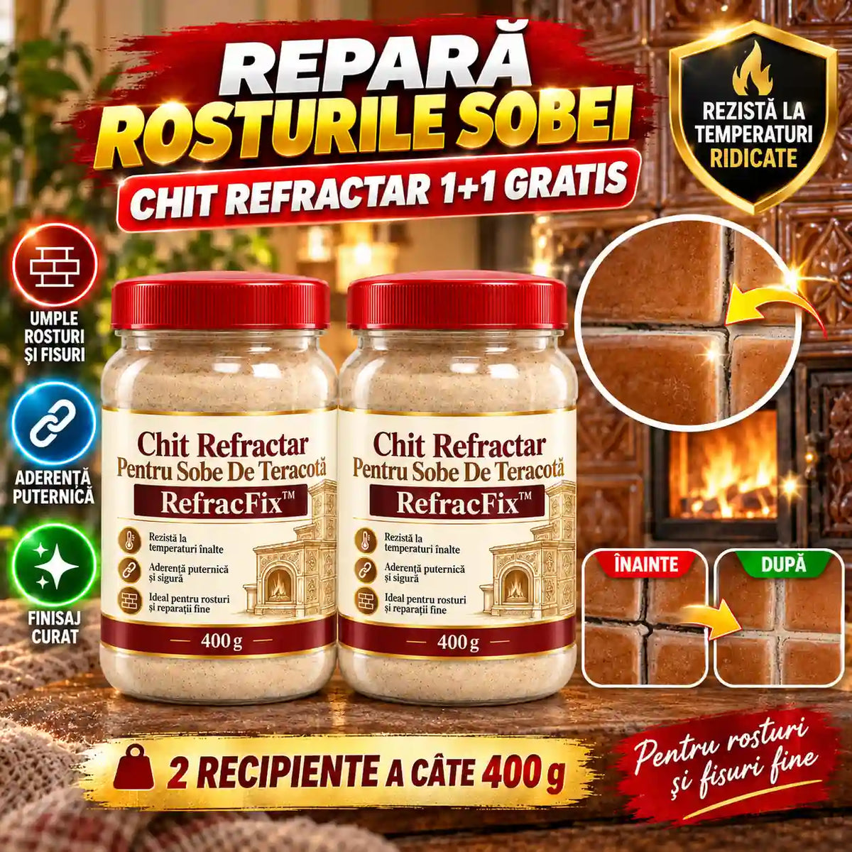 Chit Refractar Pentru Sobe De Teracotă RefracFix™ 1+1 GRATIS